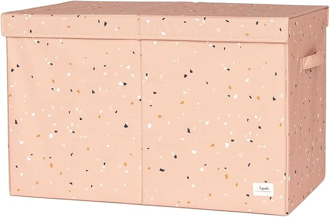 3 Sprouts Recycled Fabric Toy Chest Storage Box - Extra Large Toy Storage Box, Sturdy Toy Bins - Kids Organizer for Bedroom - Toybox Basket with Lid for Kids, Toddlers, Boys, Girls - Terrazzo Clay