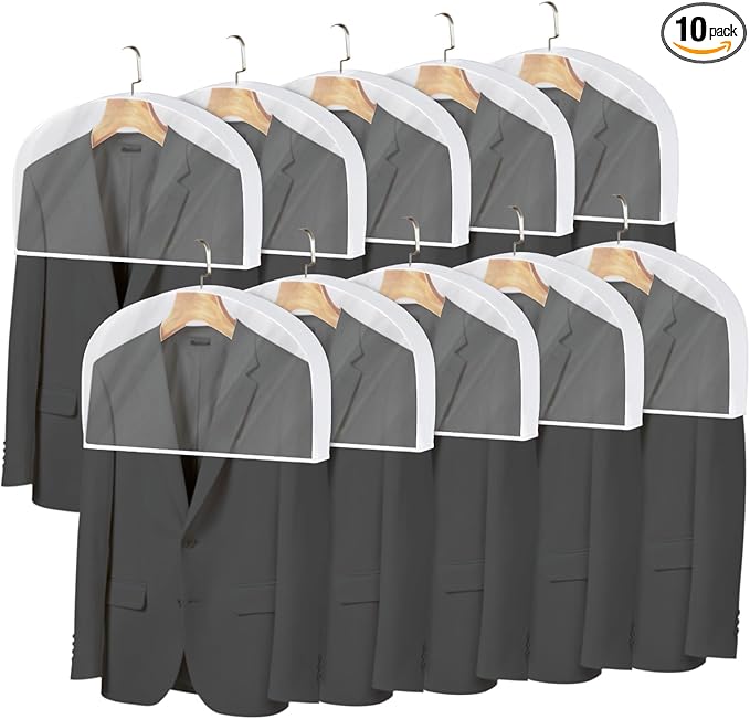 Kntiwiwo Shoulder Covers for Hanging Clothes (Set of 10) Breathable Garment Dust Covers Clothes Protectors Covers for Closet with 2" Gusset for Suit, Coats, Jackets, Dress