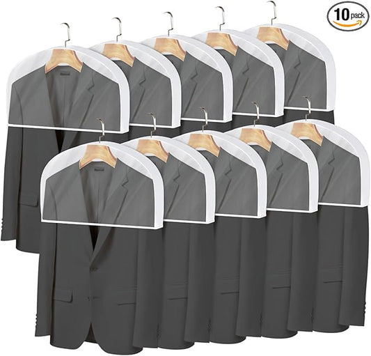 Kntiwiwo Shoulder Covers for Hanging Clothes (Set of 10) Breathable Garment Dust Covers Clothes Protectors Covers for Closet with 2" Gusset for Suit, Coats, Jackets, Dress