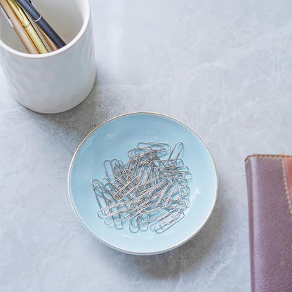 HANKOR 4.75" Ceramic Jewelry Tray, Small Ring Dish Holder Trinket Tray, Catch All Trays for Ring Earring Necklace Key, Christmas Gifts for Women Girls (Light Blue)