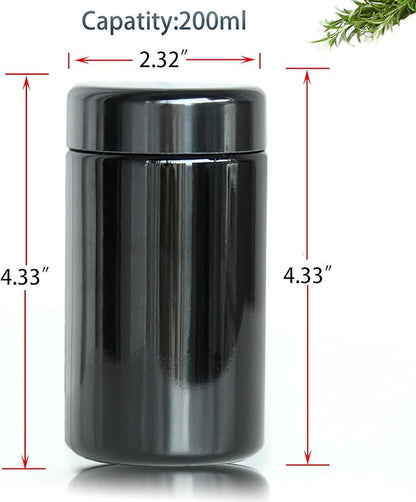Black Glass Airtight Storage Container Jar 200ml with UV Protection for Spice Coffee