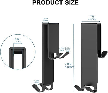 Shower Door Hook, Extended Length Double-Sided Hook for Frameless Shower Doors (7 Inch), Heavy-Duty Stainless Steel Hook for Bathrobes and Towels, No Drilling or Adhesive Required, 2-Pack, Black
