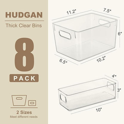 Hudgan 8 Pack Pantry Organizers and Storage, 4 Large Plastic Storage Bins and 4 Small Stackable Clear Containers for Home, Kitchen Cabinet, Freezer, Bathroom Shelf, Office