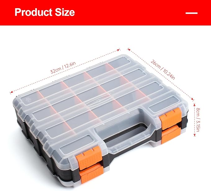 Plastic Tool Box,Double Side Tool Organizer Small Parts Tool Box Hardware Organizer with Removable Plastic Dividers for Bead/Screws/Nuts/Nails/Bolts/Bins/Crafts