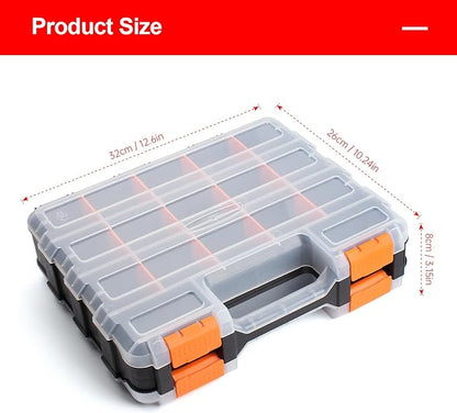 Plastic Tool Box,Double Side Tool Organizer Small Parts Tool Box Hardware Organizer with Removable Plastic Dividers for Bead/Screws/Nuts/Nails/Bolts/Bins/Crafts