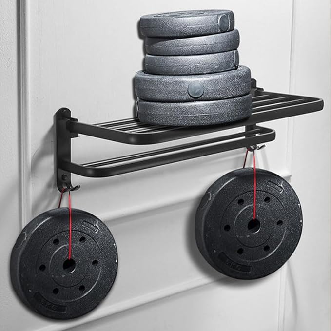 Towel Rack for Bathroom, Bath Towel Holder with Double Towel Bar and Foldable Towel Shelf, Rustproof Towel Organizer Wall Mounted Towel Storage Hanger for Bath/Balcony/Lavatory(24In Black)