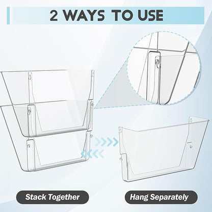 Clear Acrylic Single Pocket, Plastic Hanging Wall Mount File Holder for Office Home (Clear, 4 Pack)