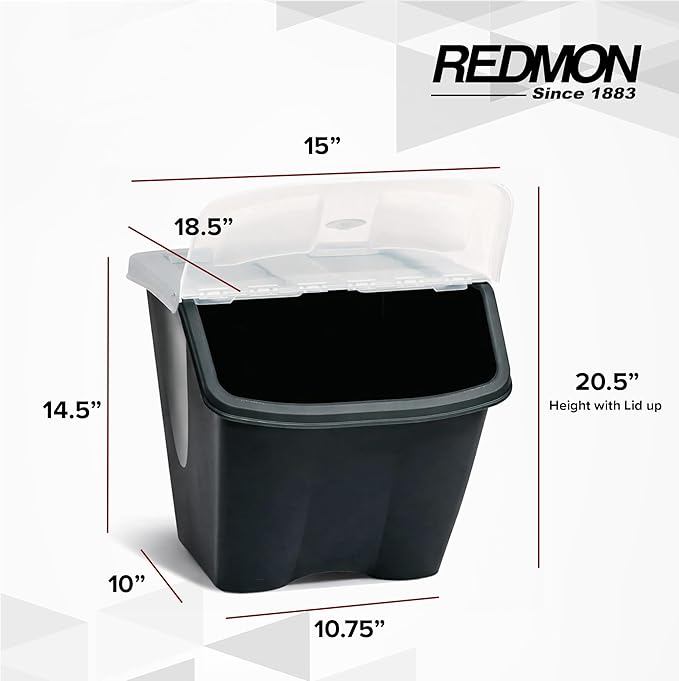 Redmon Since 1883 10 Gallon Stackable Shutter Bins, Black, 7316