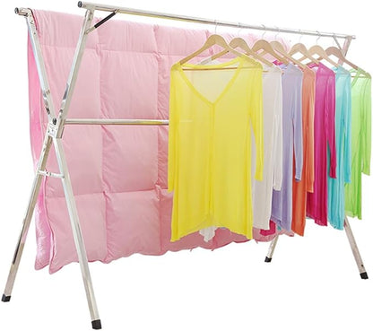 SHAREWIN Clothes Drying Rack Collapsible, Heavy Duty Laundry Dryer Racks Foldable, Space Saving for Indoor Outdoor, Hanging Garment Racks Length Adjustable, 63inch