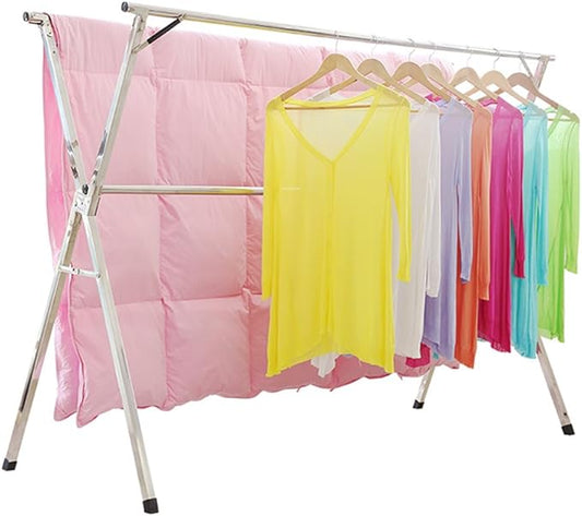 SHAREWIN Clothes Drying Rack Collapsible, Heavy Duty Laundry Dryer Racks Foldable, Space Saving for Indoor Outdoor, Hanging Garment Racks Length Adjustable, 63inch
