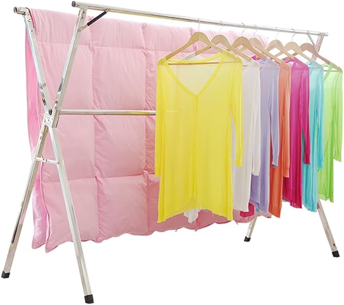 SHAREWIN Clothes Drying Rack Laundry Clothing Foldable Hanging Cloth Drying Racks Stainless Steel Collapsible Garment Rack Space Saving for Indoor Outdoor Free Installed Hanger Heavy Duty