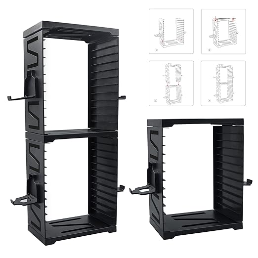 ASFSKY Video Game Storage Tower - 24 Games Video Game Organizer & Holder with 4 Controller Hooks, Universal Video Game Storage Compatible with PS5/PS4/Xbox/Switch - Gamer Gifts