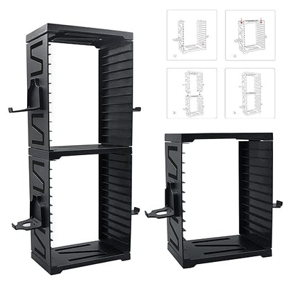 ASFSKY Video Game Storage Tower - 24 Games Video Game Organizer & Holder with 4 Controller Hooks, Universal Video Game Storage Compatible with PS5/PS4/Xbox/Switch - Gamer Gifts