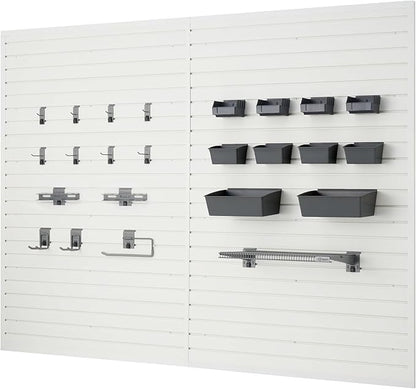TRINITY 48 Sq Ft Modular Slatwall Panels Kit, Garage Organization and Storage System, Includes 24 Garage Organizer Accessories, 3600 lb Total Capacity, White PVC, Stud Mount Hardware Included