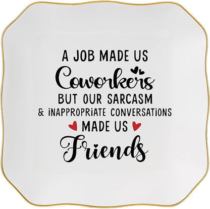 Jelershy Coworker Gifts for Women Jewelry Dish Tray - Co worker New Job Going Away Farewell Gifts for Coworkers Women Birthday Christmas Retirement Thank You Gift - A Job Made Us Coworkers&Friends