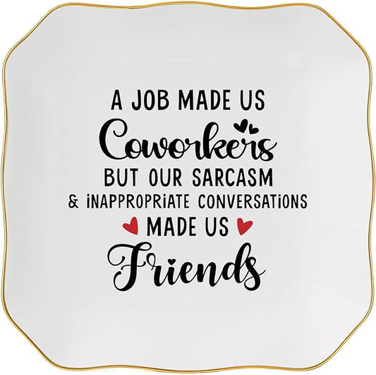 Jelershy Coworker Gifts for Women Jewelry Dish Tray - Co worker New Job Going Away Farewell Gifts for Coworkers Women Birthday Christmas Retirement Thank You Gift - A Job Made Us Coworkers&Friends