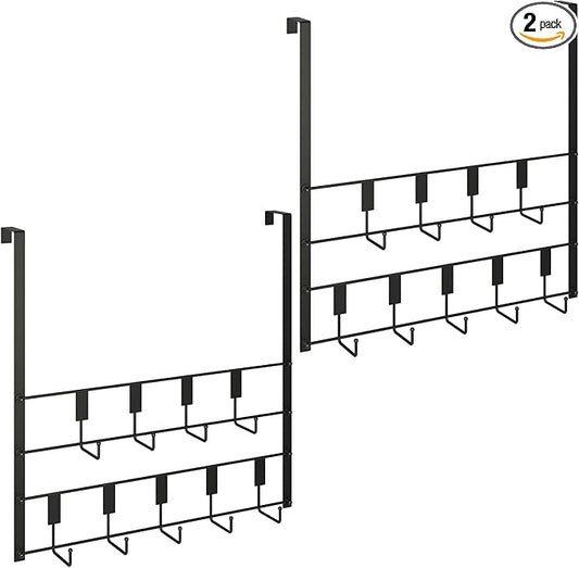 PAPAGIFTREE Over The Door Hooks, Over Door Hanger 9 Hooks, Coat Rack and Towel Rack for Hanging Clothes, Door Towel Hanger and Holder for Bathroom Organizer, Bedroom and Kitchen Black