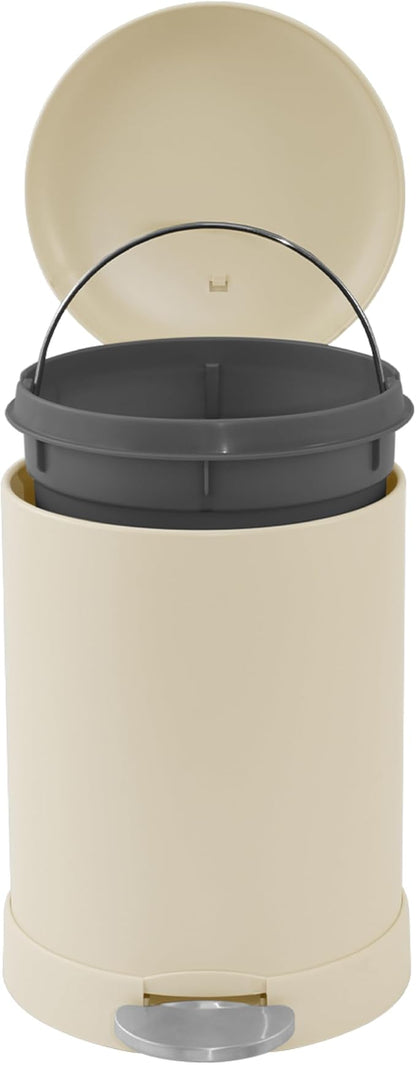Glad Small Trash Can, 1.2 Gallon | Round Stainless Steel Garbage Bin with Soft Close Lid & Step Foot Pedal | Metal Waste Basket with Removable Inner Bucket, Almond