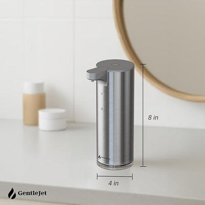 GentleJet EasyFoam Automatic Foaming Soap Dispenser - Touchless Motion Sensor, Rechargeable USB-C, 2 Foam Levels, Stainless Steel, IPX5, 9.5oz Hand Soap Dispenser for Bathroom & Kitchen (Silver)