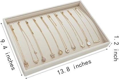 Stratalife Necklace Organizer Stackable Jewelry Organizer 20 Hooks Large Jewelry Tray Necklaces Holder Bracelet Storage for Women Girls Velvet (Beige Necklace Tray)