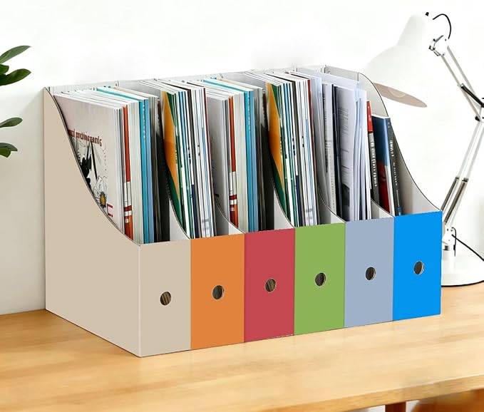 Limitliho Cardboard Magazine Holder for Desk, Book Bins for Classroom Library,Office,Home, 10.6" H x 10.2" L x 3.5" W in file holder (Fresh color, 6 Pack)