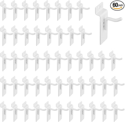 1" Slatwall Hooks, 60 Pack Garage Slat Wall Hanging Display Hooks for Retail Home Efficient Storage, White