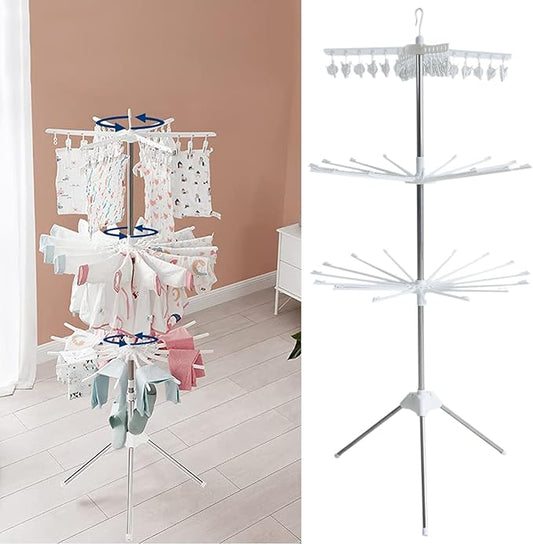 Laundry Rack Clothes Drying Hanger Rack with Clips Folding Collapsible 3-Tier Laundry Drying Ra-Ck for Clothes Socks Indoor Outdoors Balcony White