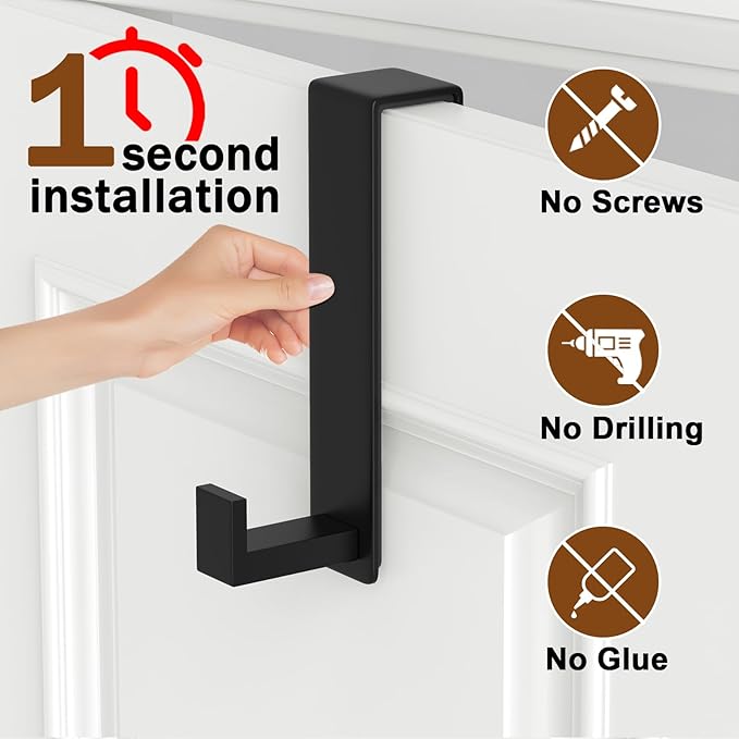 VINHOLD Over The Door Hooks, Door Hanger Hooks for Hanging Heavy Duty, Hat Organizer Coat Rack Towel Hooks for Bathroom, Door Rack for Bedroom Entryway Office (Black, 2 Pack, Fits 1-3/4" Thick Door)