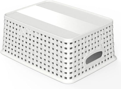 WYT Woven Plastic Storage Baskets, 6 Pack White Weave Bins Organizer, 10.1" x 7.55" x 4.1"