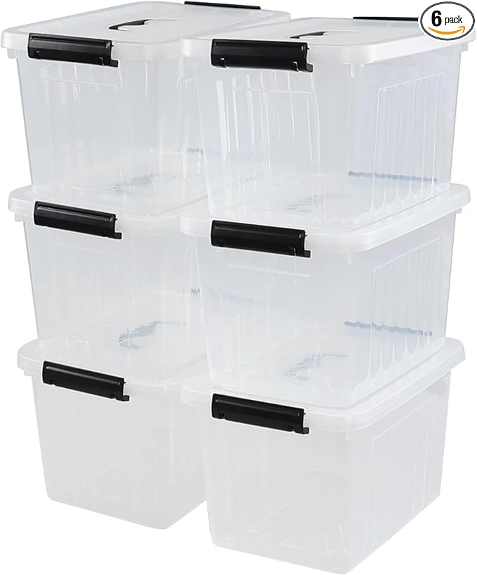 Afromy 6-Pack 12 Quart Latching Box, Clear Storage Bins with Lids, Stackable Storage Containers for Home Pantry Office Organization