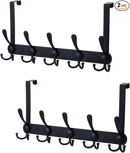 Encozy Over The Door Hooks,Coat Rack for Hanging Clothes Hat Towel (Heavy Duty Black 2pcs)