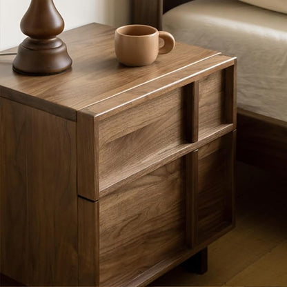 YESWOOD Solid Wood Nightstand, Walnut Nightstand with Drawers, Mid Century Modern Nightstands, Wood Bedside Table for Small Space. Boho Night Stand, Fluted Night Stands for Bedroom, 18.90" H