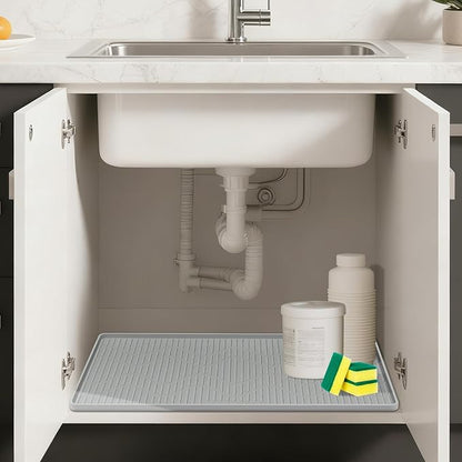 Lanstics 32" x 22" Under Sink Mat for Kitchen Under Sink Organizer Waterproof Raised Edge Silicone Mat Sink Protector Silicone Organizers Tray for Kitchen Bathroom