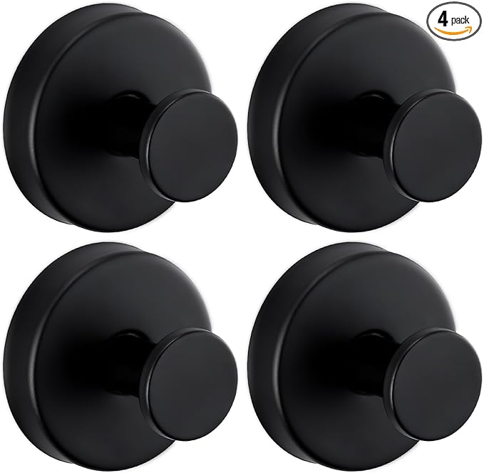 Supopular Reusable Heavy Duty Suction Cup Hooks for Kitchen/Bathroom/Shower - Wet-Proof Hooks for Towels, Robes, Loofah&Wreaths/No Drill Mounting on Glass, Tile, Metal (4, Matte Black)