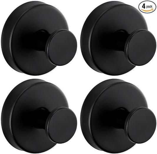 Supopular Reusable Heavy Duty Suction Cup Hooks for Kitchen/Bathroom/Shower - Wet-Proof Hooks for Towels, Robes, Loofah&Wreaths/No Drill Mounting on Glass, Tile, Metal (4, Matte Black)