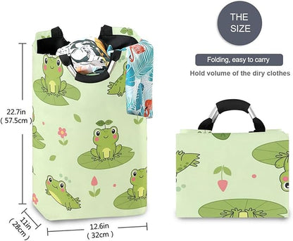 Laundry Hamper Basket Frog Leaves Green Storage Basket Collapsible Clothes Hamper with Handle Decorative Blanket Basket for Blanket Toys Bathroom Dorm College