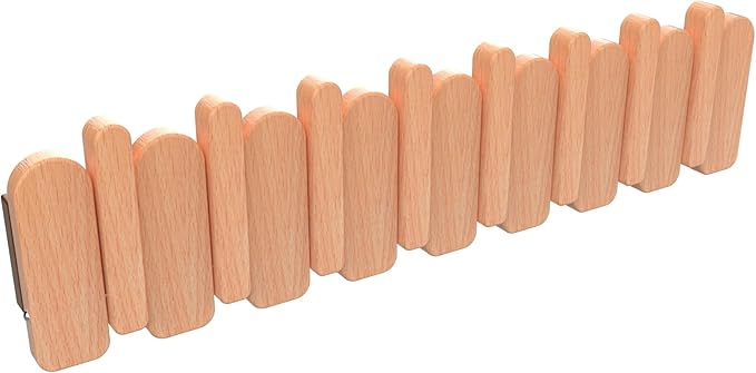 Wall Mounted Coat RackHooks Piano Key Hangers Natural Solid Wood Hanger Non-Woven Fabric Clothes Hangers for Closet, Kitchen, Bedroom, Bathroom, Entryway (Moon-Beech, 8 Hooks)