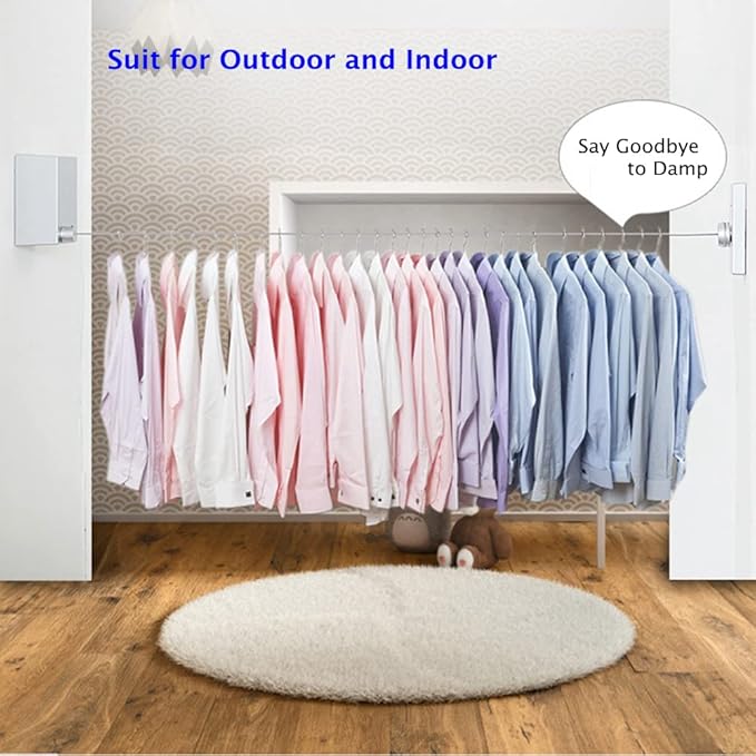 Retractable Clothesline Clothes Line Retracting Outdoor/Indoor, Heavy Duty Stainless Steel Adjustable Drying Rope Wire Dryer with ABS case+Aluminum, Self Adhesive Wall Mount Upgrade Knob Gold