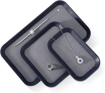 Yinbeini Ring Display Tray, Leather Earring Organizer,Luxury Key Tray,Premium Decorative Tray,Blue-Grey Jewelry Dish