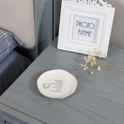 VINCOMIC Mother of Bride Ring Dish,Weeding Gifts for Mom from Daughter-Jewelry Dish Tray-Ceramic White