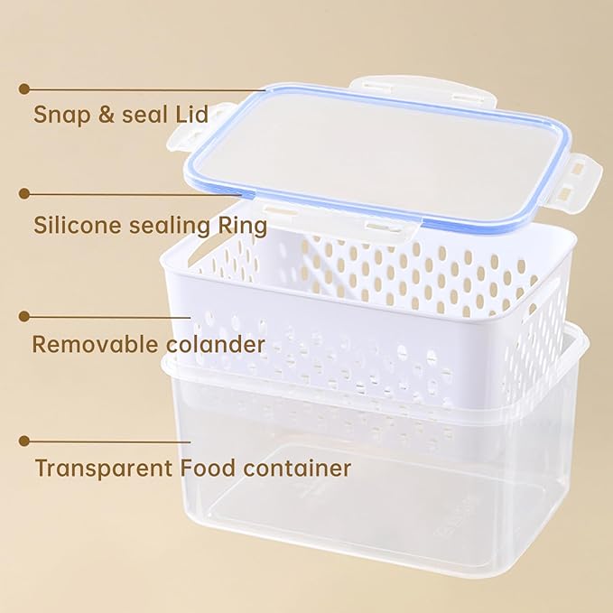 Zmxiabo 3 PCS Fruit Storage Containers for Fridge Food Storage Container Set with Removable Strainer Lid with Strainer Fruit & Vegetable Crisper BPA-Free Plastic Crisper for Long-Term Freshness