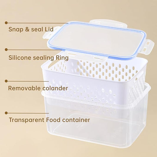 Zmxiabo 3 PCS Fruit Storage Containers for Fridge Food Storage Container Set with Removable Strainer Lid with Strainer Fruit & Vegetable Crisper BPA-Free Plastic Crisper for Long-Term Freshness