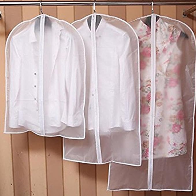Bringsine Hanging Garment Bag Lightweight Clear Full Zipper Suit PEVA Dust Cover for Closet Clothes Storage See-Through Travel Organizer Dress Pack of 5 (60x100CM)