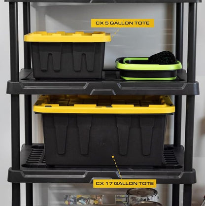 BLACK & YELLOW, 5-Gallon Heavy Duty Storage Bins with Lids, Stackable Plastic Storage Bins with Weather-Resistant Design, Home Organization, 6 Pack (8.6"H x 12.3"W x 16.4"D)