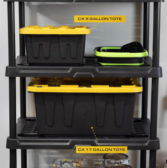 BLACK & YELLOW, 5-Gallon Heavy Duty Storage Bins with Lids, Stackable Plastic Storage Bins with Weather-Resistant Design, Home Organization, 6 Pack (8.6"H x 12.3"W x 16.4"D)