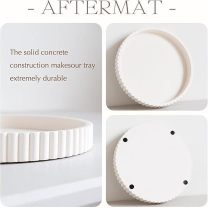 Decorative Tray for Coffee Table, Living Room, Side Table, 11" White Round Concrete Home Decor Serving Trays for Accent Table, Console Table