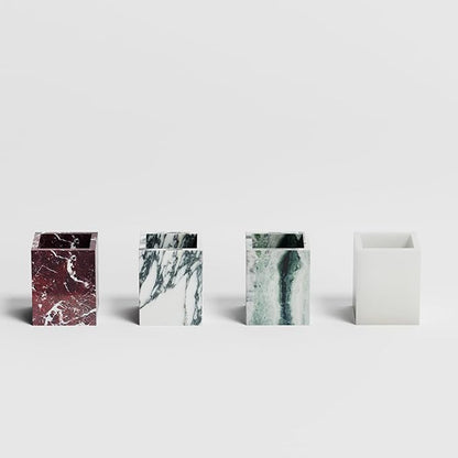 Marble Toothbrush Holder – 4.1" Genuine Stone Bathroom Cup for Makeup Brushes, Pens & Utensils | Natural Marble Organizer for Vanity, Countertop & Home Décor (Rosso Lepanto Red)