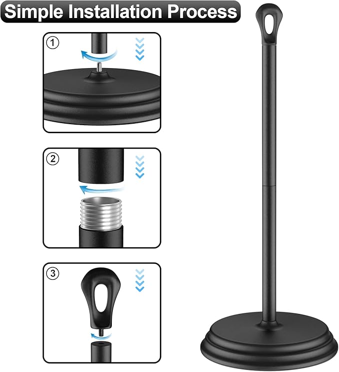 Toilet Paper Holder with Rustproof, Metal Free Standing Toilet Paper Stand Storage for Bathroom, Tissue Paper Roll Holder for Bathroom Accessories (Black)