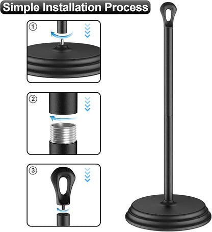 Toilet Paper Holder with Rustproof, Metal Free Standing Toilet Paper Stand Storage for Bathroom, Tissue Paper Roll Holder for Bathroom Accessories (Black)