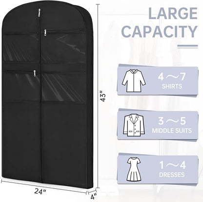 43" Garment Bag for Travel for Hanging Clothes Storage Hanging Suit Cover with Zipper and Accessory Storage for Coats, Dresses, Suits